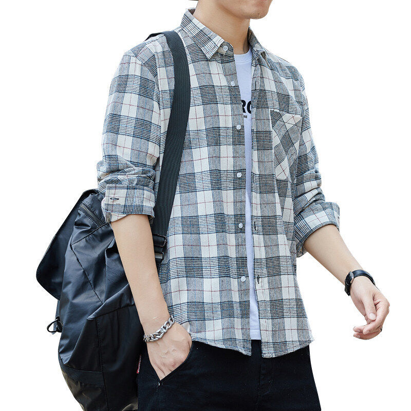 男士长袖衬衫春季亲肤格子上衣潮流韩版休闲百搭帅气衬衣外套男装,淘宝优惠券,粉丝福利购,淘宝优惠卷