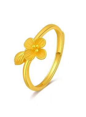 999足金24k黄金圣洁之花开口戒指