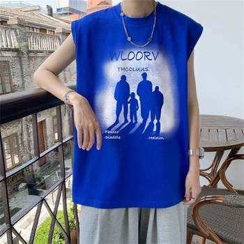 Sweat Vest Men's Luminous Letter Printed Loose Casual 2024 Summer Thin Trendy Sleeveless T-Shirt