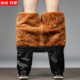 Leather pants for men in autumn and winter plus velvet thickened warm windproof waterproof elastic waist men loose straight riding leather pants