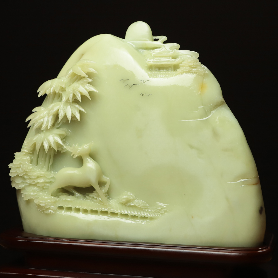 尚品美格 天然玉石家居摆件原石原色精福鹿玉竹一路高升礼品DA873