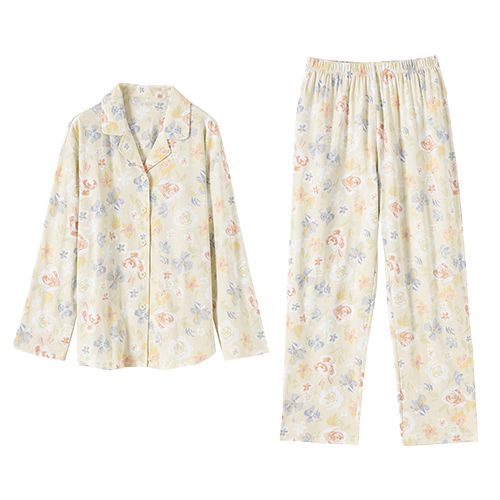 Dingguagua ladies lapel cardigan ພິມ pajamas ຝ້າຍ