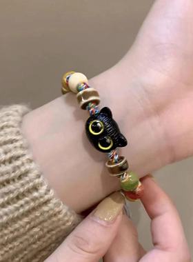 七彩猫咪陶瓷编织绳小众设计感