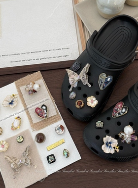 洞洞鞋花复古高级适配crocs鞋扣