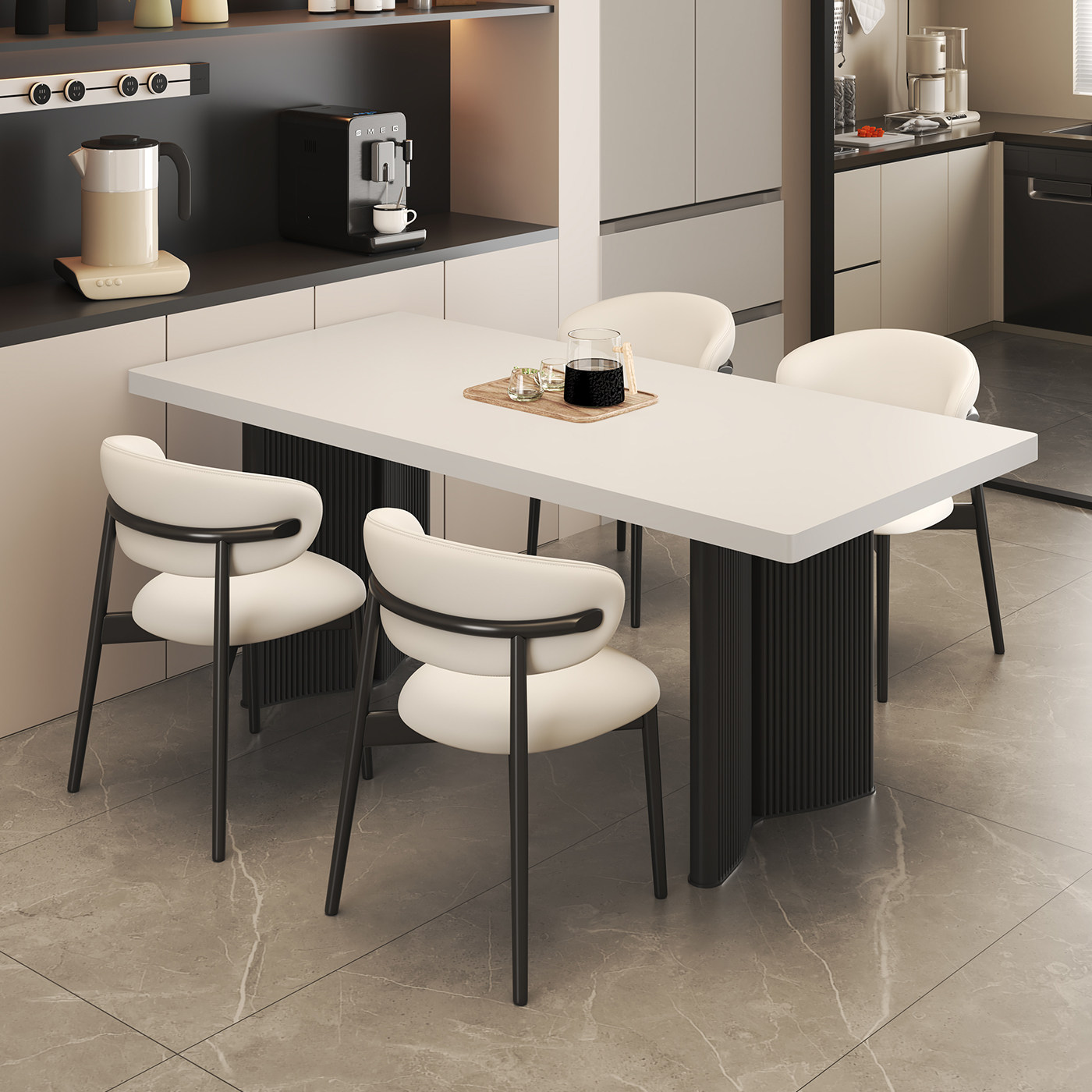 国补意式极简小户型长方形家用客厅现代简约岩板餐桌轻奢餐椅组合,淘宝优惠券,粉丝福利购,淘宝优惠卷