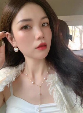 古丽古丽新款925银锁骨项链甜美网红时尚气质款珍珠满天星款04247