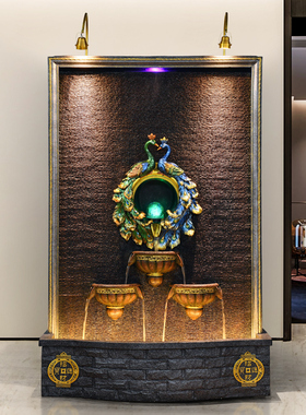 欧式风会所餐厅鱼池孔雀水幕墙