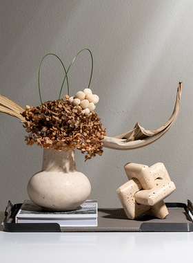 新中式洞石真花插花器装饰摆件