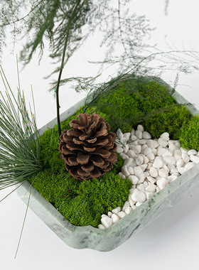 北欧风石材秋叶浆果干枝花艺盆景