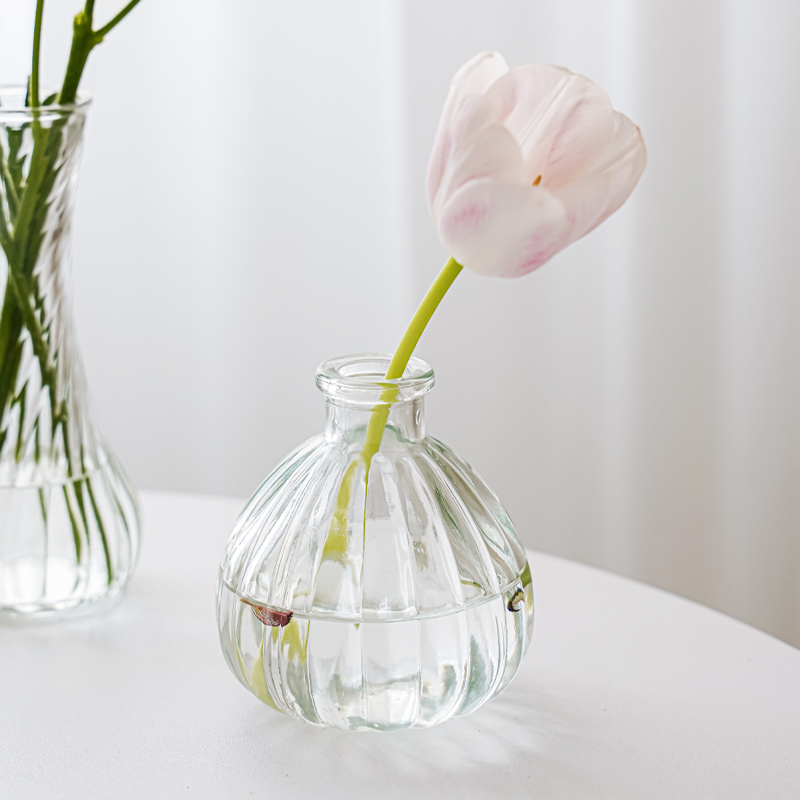 迷你浮雕玻璃花瓶ins风室内桌面透明小摆件客厅餐桌水培插花装饰 - 图2
