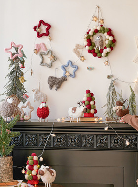 圣诞手工艺术羊毛毡绒玩偶摆件圣诞节日装饰品氛围橱窗造景道具