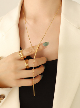 欧美锁骨链钛钢毛衣链