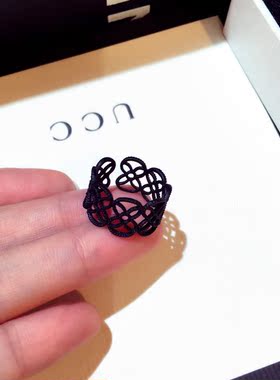 镂空小众设计时尚个性风黑色戒指