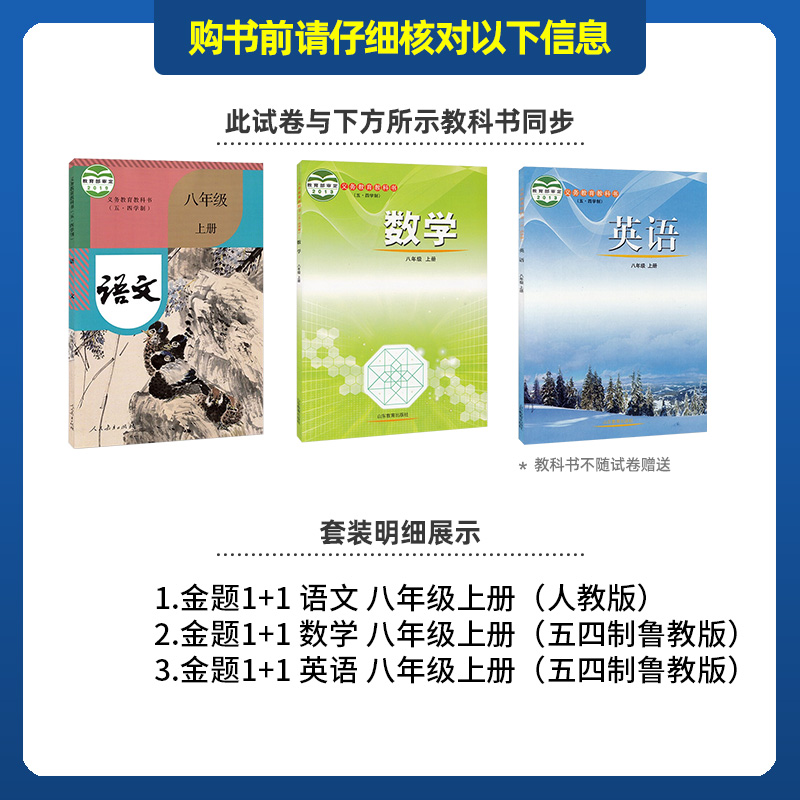 2024金题1+1八年级同步试卷全套上下册6本数学英语鲁教版五四制54制+语文人教版RJ同步练习册单元初三8年级同步训练题期中期末试卷-图0