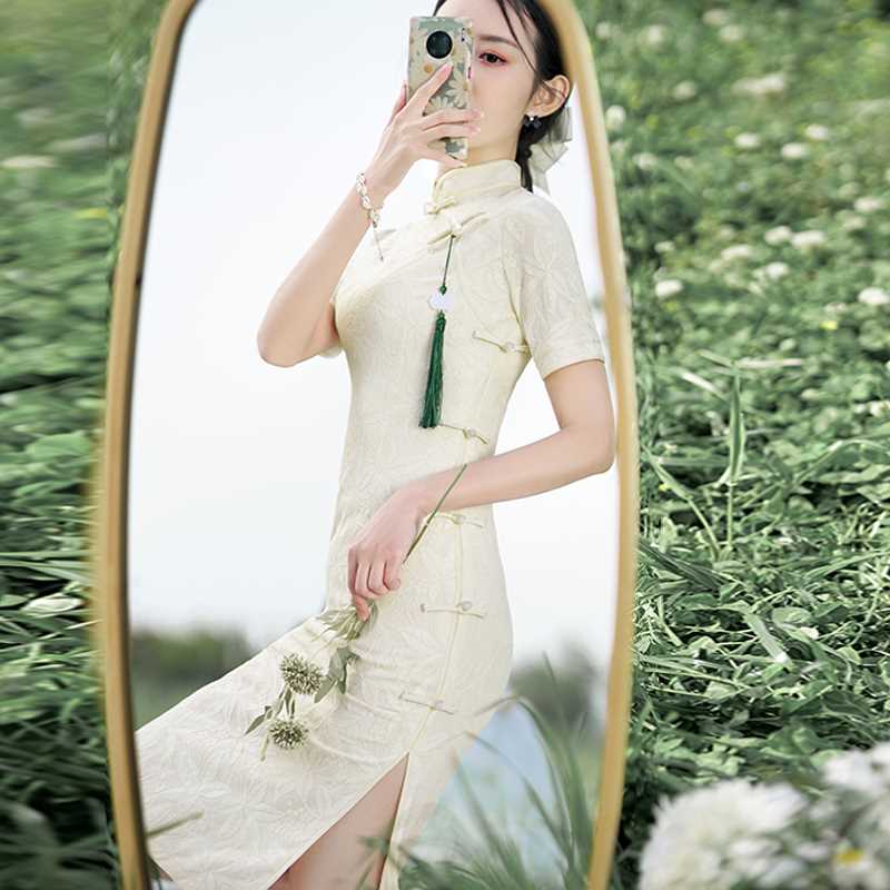 蕾丝旗袍2022年新款年轻款女夏季日常可穿改良连衣裙中长收腰少女