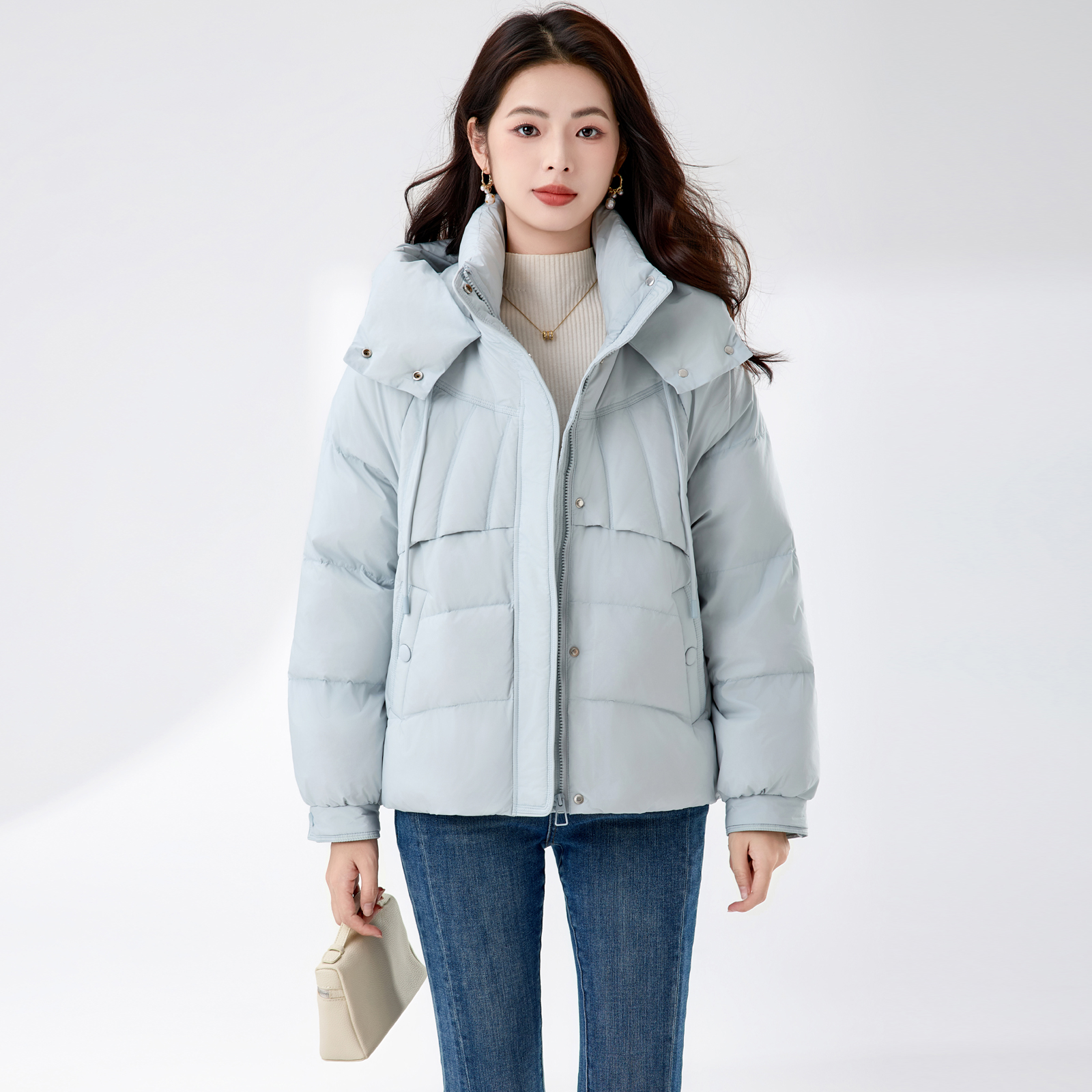 迪奥25冬季新款时尚立领连帽羽绒服女保暖加厚宽松显瘦棉服外套女 - 图2