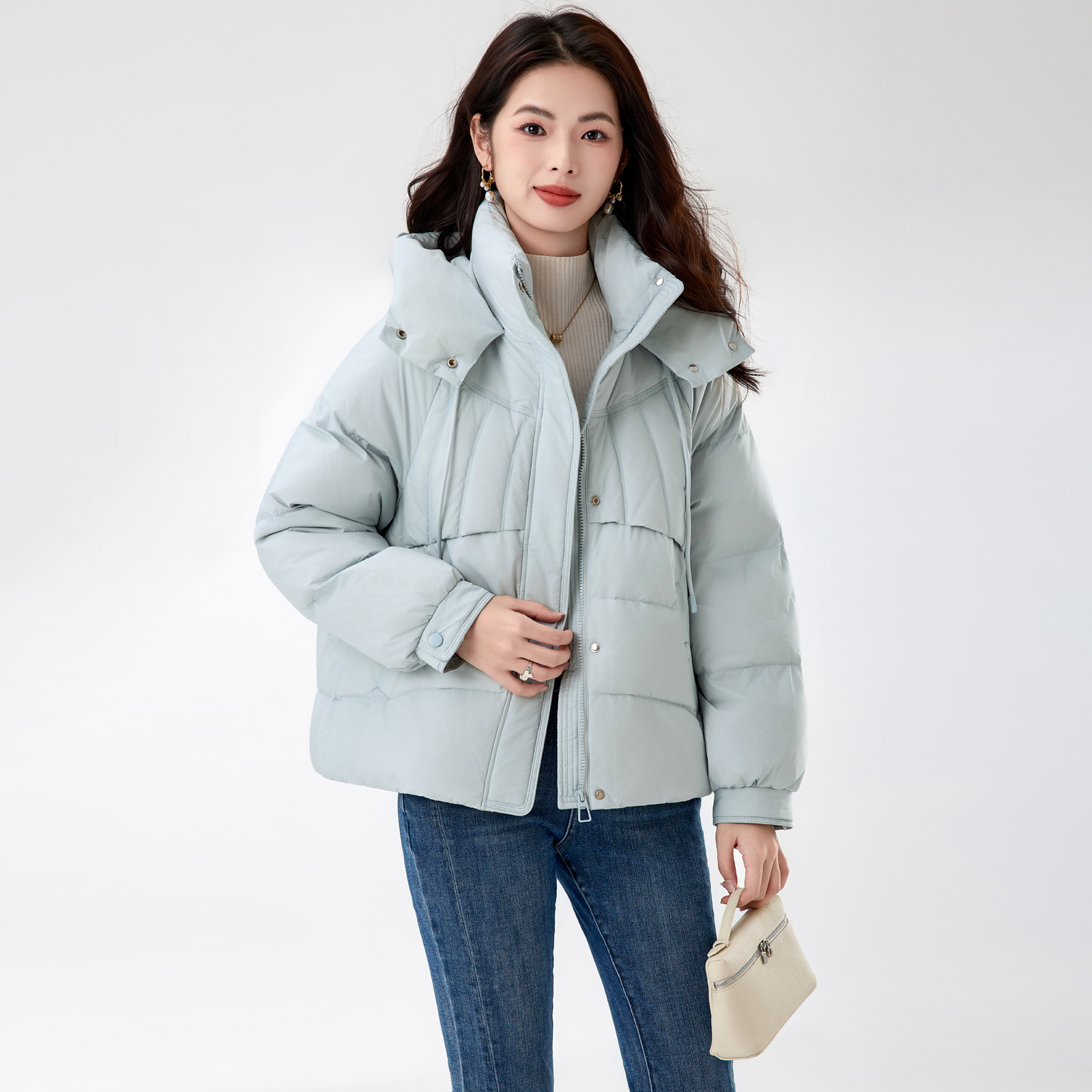 迪奥25冬季新款时尚立领连帽羽绒服女保暖加厚宽松显瘦棉服外套女 - 图1