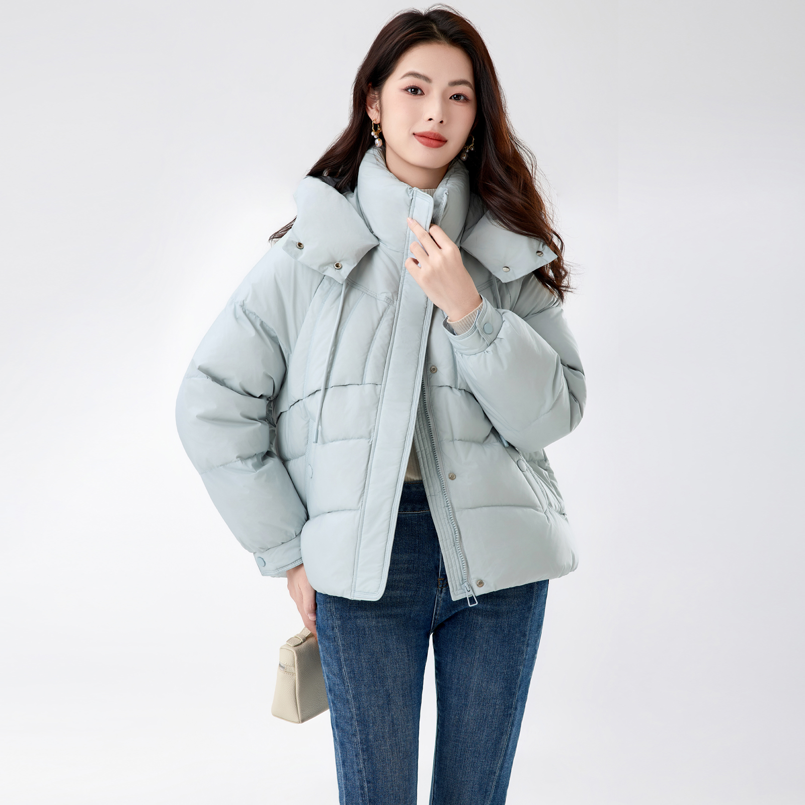 迪奥25冬季新款时尚立领连帽羽绒服女保暖加厚宽松显瘦棉服外套女 - 图0