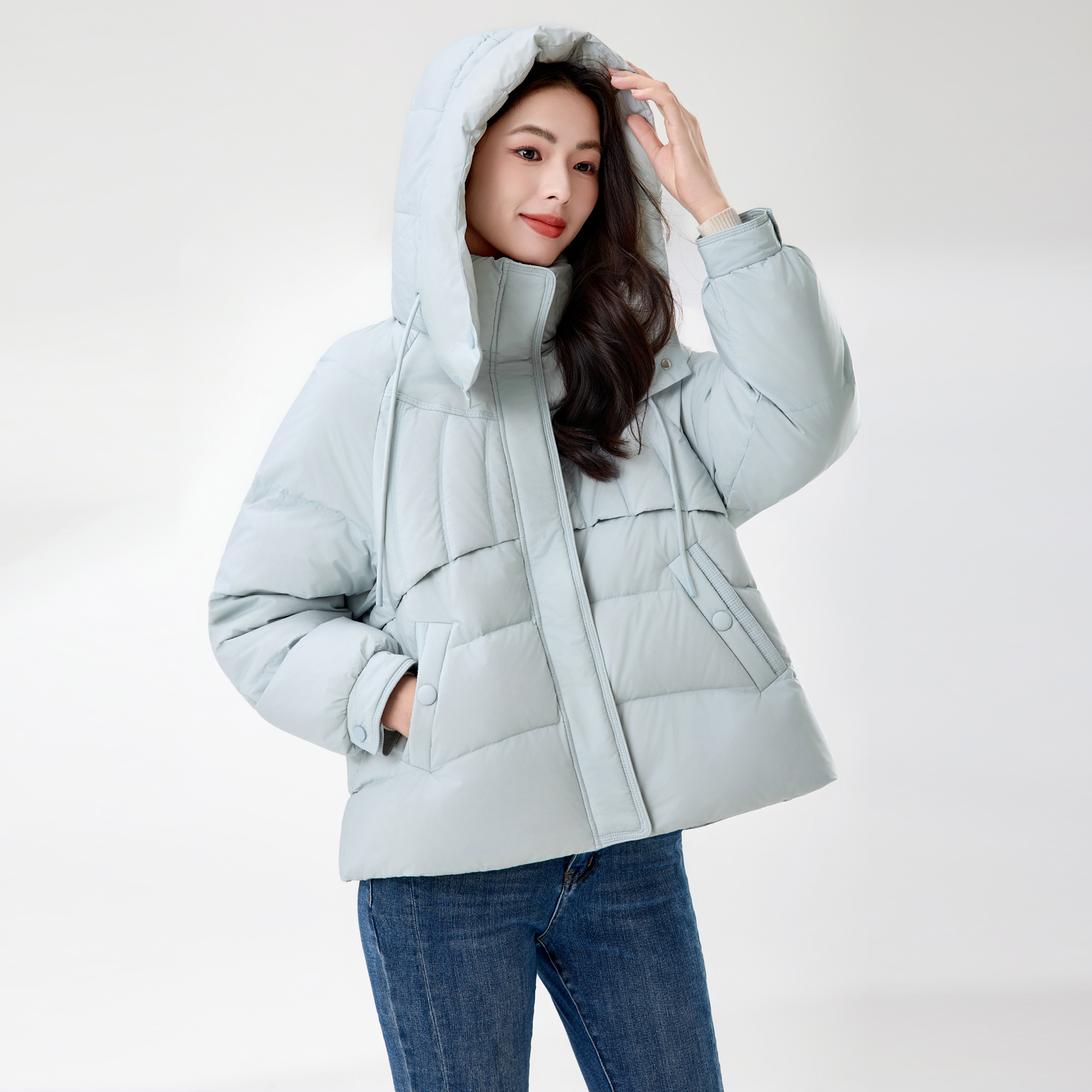 迪奥25冬季新款时尚立领连帽羽绒服女保暖加厚宽松显瘦棉服外套女 - 图3