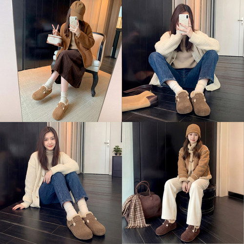 EBLAN/伊伴厚底毛毛勃肯鞋女2025冬季新款加绒保暖内增高雪地棉靴 - 图2