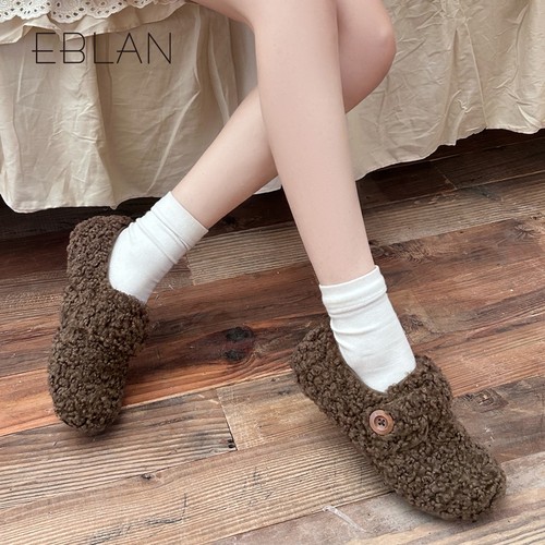 EBLAN/伊伴豹纹包跟勃肯鞋女2025秋冬新款羊羔毛毛鞋加绒保暖棉鞋 - 图3