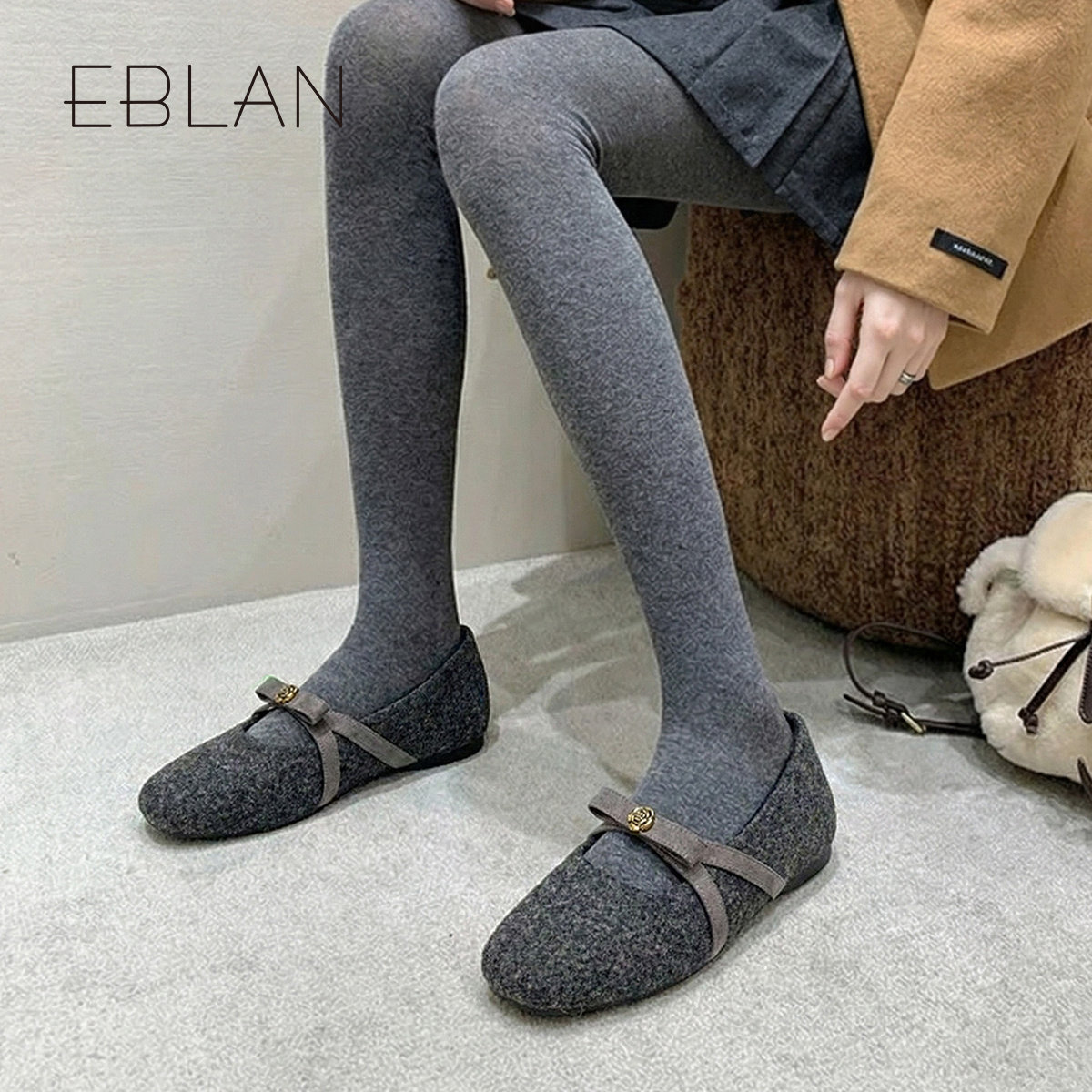 EBLAN/伊伴山茶花加绒玛丽珍鞋女2025冬季新款蝴蝶结内增高单鞋子,淘宝优惠券,粉丝福利购,淘宝优惠卷