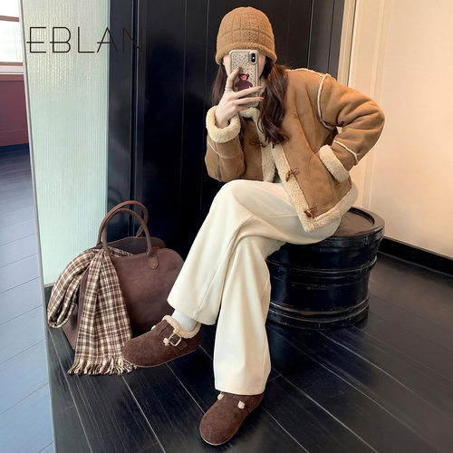 EBLAN/伊伴厚底毛毛勃肯鞋女2025冬季新款加绒保暖内增高雪地棉靴 - 图1