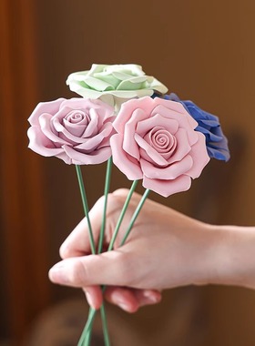 景德镇陶瓷花玫瑰花家居装饰花艺小摆件车载客厅桌面电视柜仿真花