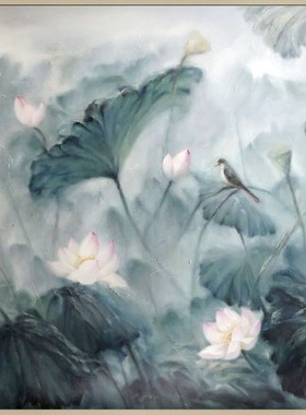 鲤鱼新中式风上海大堂油画定制