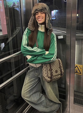 RED ICE辣妹Y2K风军绿色雷锋帽秋冬保暖护耳帽男女个性毛绒帽