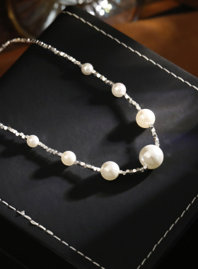 轻奢新款碎银子满天星珍珠项链复古百搭气质高级感锁骨链冷艳颈链