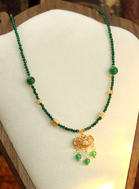 新中式玛瑙平安锁锁骨链轻奢高级感国风锦鲤玉髓项链春夏汉服配饰