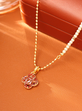 简约几何形吊坠项链耳环喜庆新年红色高级感时尚锁骨链精致耳钉潮