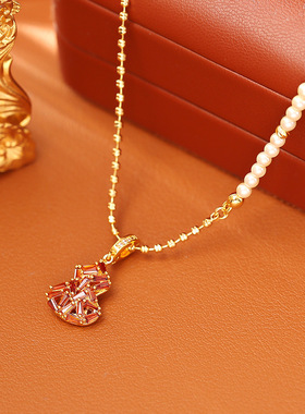 新中式复古红色葫芦福禄项链耳环新年喜庆毛衣链高级感时尚耳钉潮