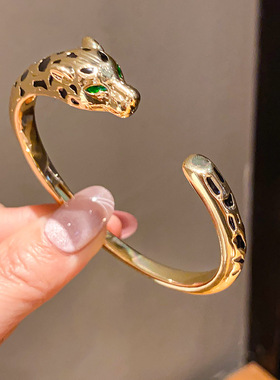 轻奢锆石豹子开口手镯时尚气质手环潮独特个性高级辣妹手链手饰女