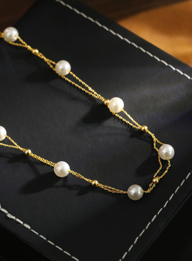 双层满天星珍珠项链简约百搭奢华锁骨链时髦气质简约通勤精致颈链