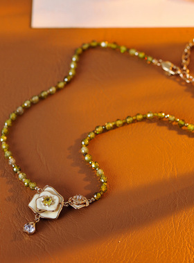 轻奢山茶花玫瑰雨露项链高级感重工小众气质锁骨链精致绝美颈链潮