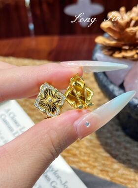 法式复古网钻菱形四叶花手链项链