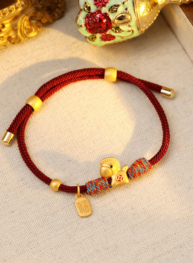 2026马上有钱红绳福气手链古法沙金手编手绳本命年平安纳福手串吃
