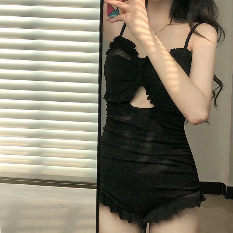 cicory黑色学生长袖泳衣遮肚显瘦保守女保守温泉连体平角游泳衣女,淘宝优惠券,粉丝福利购,淘宝优惠卷