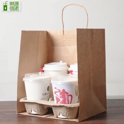 外卖打包纸袋食品手提牛皮纸袋包装袋咖啡奶茶纸杯打包袋 100个 - 图3