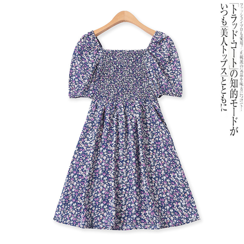 印花裙夏新款外贸女装减龄套头高腰修身褶皱泡泡短袖连衣裙12960,淘宝优惠券,粉丝福利购,淘宝优惠卷