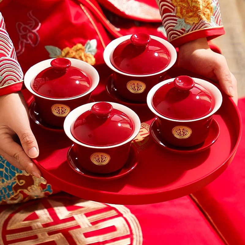 DUOBAO结婚敬茶杯套装一对红色喜碗筷婚礼专用新人婚庆改口茶具3,淘宝优惠券,粉丝福利购,淘宝优惠卷