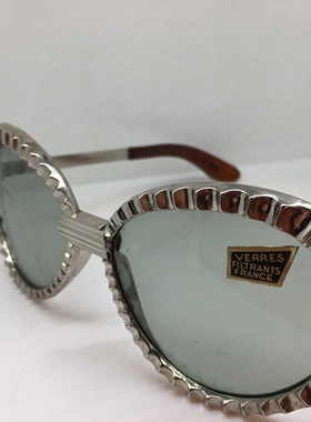 Vintage 中古60年代末银色塑钢太阳镜墨镜玻璃镜片法国猫眼