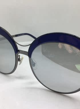 WES WS-T8033 银色圆框太阳镜蓝色边偏光墨镜