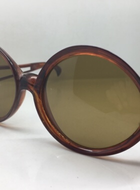六十年代意大利棕色板材框圆形太阳镜玻璃镜片墨镜复古