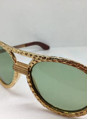 Vintage 中古60年代末金色塑钢飞行员款太阳镜墨镜玻璃镜片法国