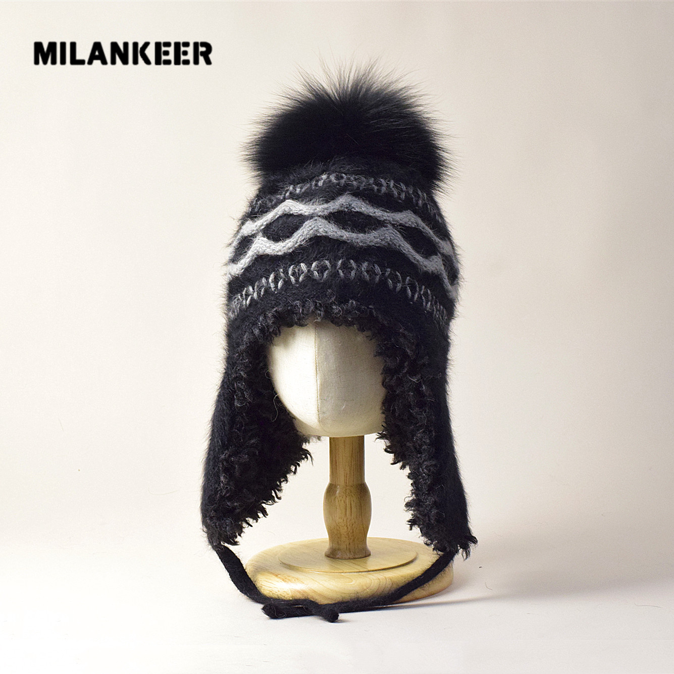 冰岛兔毛双层狐狸毛球帽子女冬季加绒护耳保暖针织雷锋帽滑雪帽潮,淘宝优惠券,粉丝福利购,淘宝优惠卷