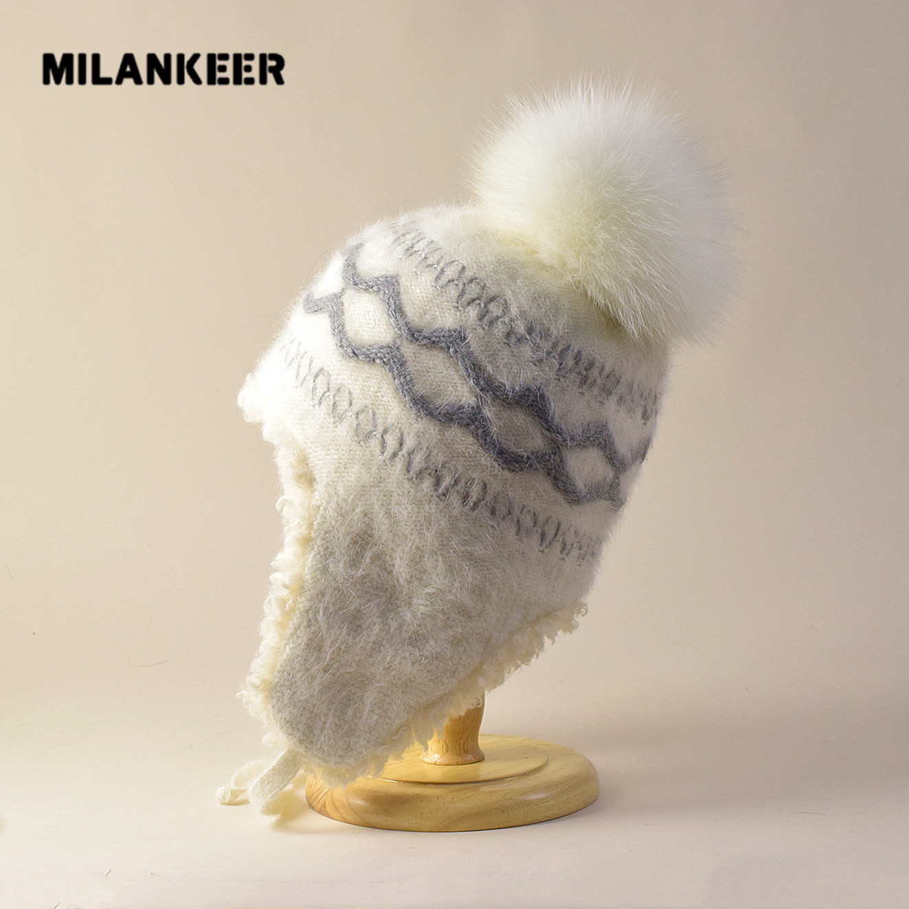 冰岛兔毛双层狐狸毛球帽子女冬季加绒护耳保暖针织雷锋帽滑雪帽潮,淘宝优惠券,粉丝福利购,淘宝优惠卷