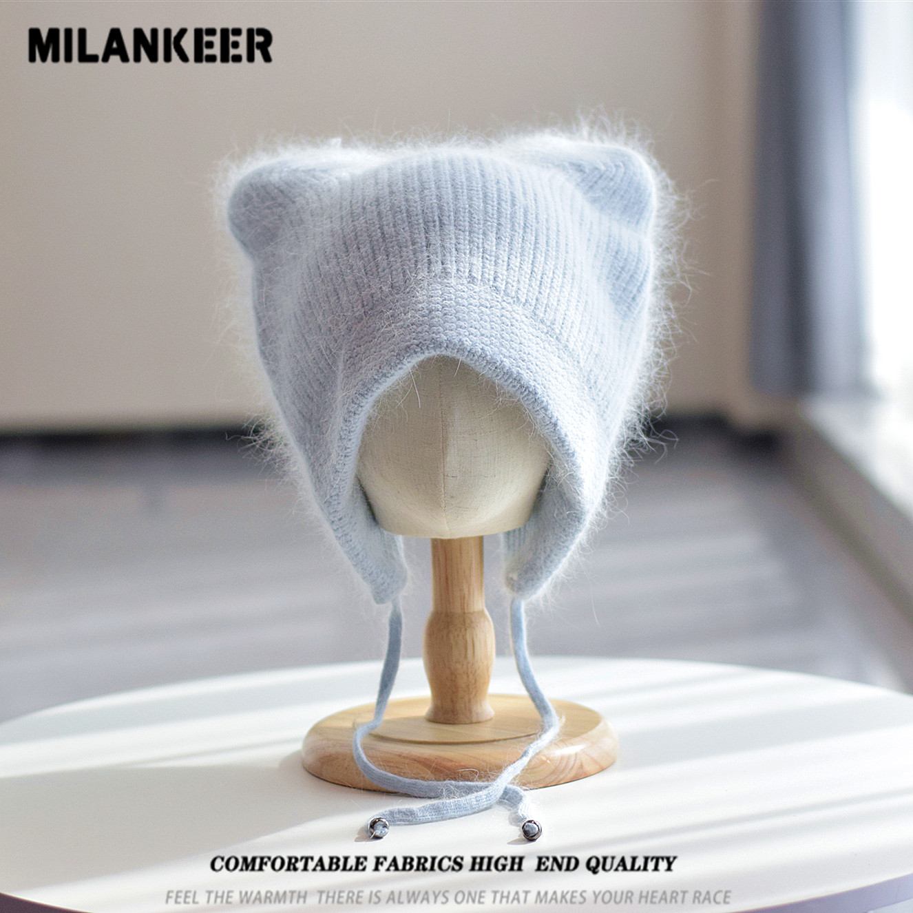 韩版兔毛针织帽女冬季保暖甜美可爱猫耳朵套头护耳包头帽2025新款,淘宝优惠券,粉丝福利购,淘宝优惠卷